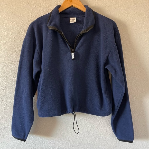 Victoria's Secret PINK Navy Blue Quarter-Zip Fleece Sweater Women's Size Medium - Picture 1 of 5